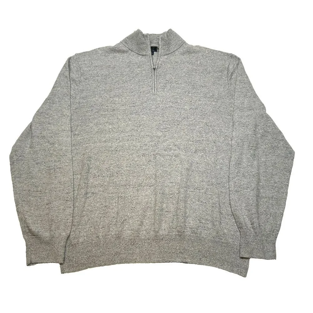 J Crew 1/4 Zip Sweater Mens XL‎ Grey Heather Cotton Long Sleeve Pullover